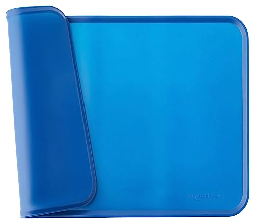 Amazon Basics tappetino sottociotola per animali domestici, impermeabile, in silicone - 47 x 29 cm, Blu, Tinta unita
