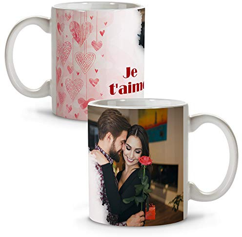 LolaPix Tasse Amoreux Personnalisé avec Photo. Cadeux Amoreux Personnalisés. Tasses Saint Valentin avec intérieur couleur. Tasse Personnalisé en Ceramique. Coeurs