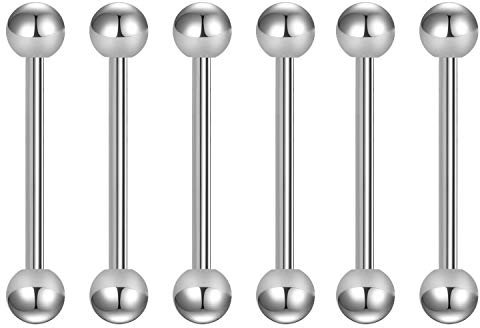 Briana Williams 6er Silber Zungenpiercing Brustwarzenpiercing Industrial Piercing Barbell Set 12/14/16/18/20/25/32/35/38mm Stablänge