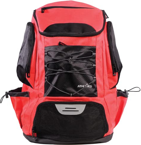 Athletico Swim Backpack - Swim Bag With Wet & Dry Compartments for Swimming, the Beach, Camping - Pool Bags Include Laptop Sleeve (Red)