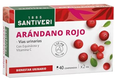 SANTIVERI - Arándano Rojo - Complemento Alimenticio a Base de Arándano Rojo, Jugo de Equinácea y Vitamina C de Origen Natural - 40 Comprimidos