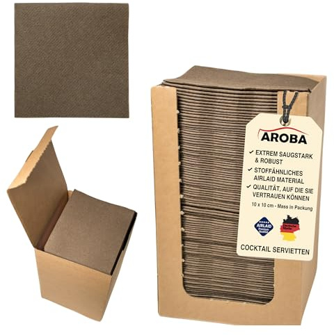 100 Aroba Airlaid Cocktail Servietten Stoffähnlich Dessert Serviette 20x20 cm 1/4 Falz Hochwertig|21 Farben|Hochzeit Geburtstag Bar Caffee Disco Hotel Catering Party Braun