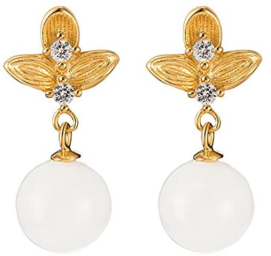 Orecchini Argento 925,Vintage Oro Viola Del Pensiero Fiori Intarsiati Zirconi Giada Hetian Perline Rotonde Splendidi Orecchini A Bottone In Argento Sterling Ipoallergenico S925 Orecchini Squisiti