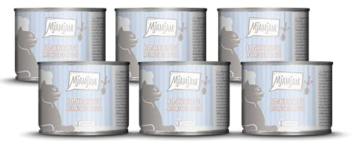 MjAMjAM - nourriture humide premium pour chats - dinde blanchie avec moules en sauce, pack de 6 (6 x 185 g), sans céréales avec supplément de viande