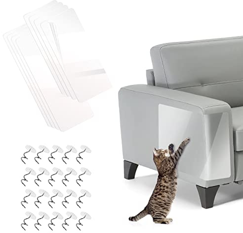 GELASGO Furniture Protectors from Cat Scratch, 10 Pack in 2 Different Sizes Cat Scratch Deterrent Tape with 50 Pins, Clear Self-Adhesive Pad and Sofa Protector for Couch Carpet Doors
