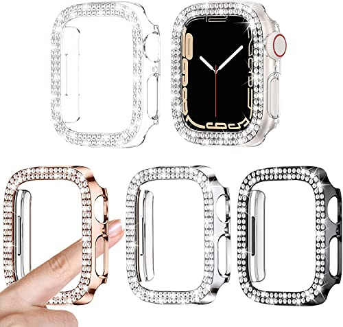 [4Stück] Kamita Diamant Hülle Kompatibel mit Apple Watch Serie SE 6 5 4 40mm, Glitzer Hart PC Bumper Case Stoßfeste Schutzhülle für iWatch6/iWatch5 [Kein Displayschutz] (Klar+Silber+Schwarz+Roségold)