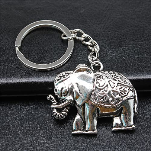 DXCO Souvenirs Geschenk Männer Schlüsselanhänger 2 Farben 42 x 34 mm Elefant Anhänger Schlüsselanhänger DIY Metallhalter Kette, Antik Silber