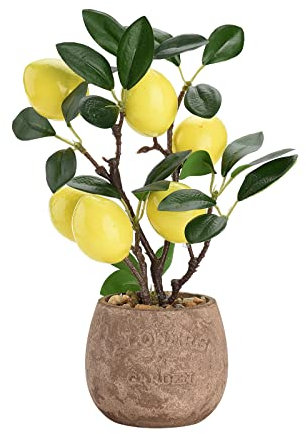 HLTER Künstlicher Topf-Obstbaum, 27,9 cm, gelber Bonsai-Baum, künstliche Zitronenbaum, dekorative gefälschte Pflanze, Mini-Topfpflanzen für Innenbereich, Heimdekoration