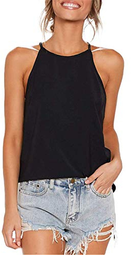 iChunhua Flattering Ladies Sleeveless T Shirt Summer Lightweight Solid Color Vest Tops Blouse Black XL