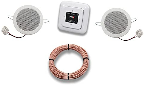 Busch Jäger DAB+ Unterputz Unterputzradio DAB PLUS RADIO 8215 U – 101 alpinweiß Komplett-Set Reflex SI + 2 x Deckenlautsprecher/Einbaulautsprecher + 20 Meter Lautsprecherkabel 2x0,75 mm² 8215U-101