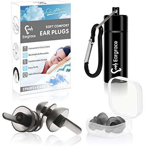Eargrace Bouchons d'oreille pour dormir 2 paires - SNR 32dB Bouchons d'oreille à réduction de bruit avec cordons détachables, bouchons d'oreille en silicone souple réutilisables pour dormir, ronfler