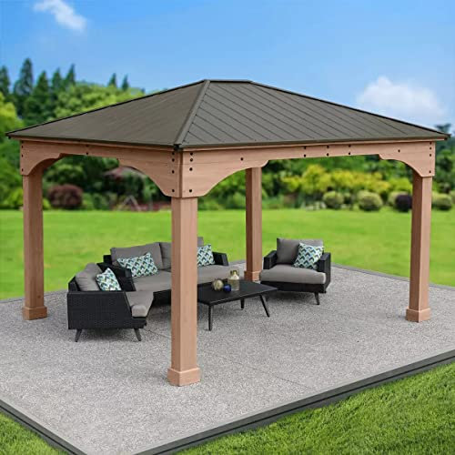 Yardistry 14ft x 12ft (4.3 x 3.7m) Wooden Gazebo with Aluminium Roof Built with 100% FSC certified