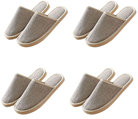 Teceyfeet 4 Paia Ciabatte Ospiti,Pantofole Ospiti Set Lavabili Punta Chiusa,Pantofole per Ospiti Lino Antiscivolo Ciabattine Spa Confortevole Pantofole per Donna Uomo,4 Taglie
