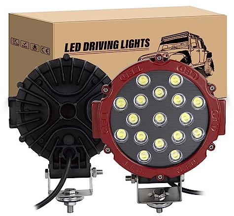 RIGIDON 2 x Led Scheinwerfer Rund, 7 Zoll 18 cm 51W Flood Offroad Lights | 12V 24V 6000K Weiß Arbeitsscheinwerfer Zusatzscheinwerfer Wasserdicht für Auto Offroad Traktor SUV ATV KFZ LKW 4x4, Rot