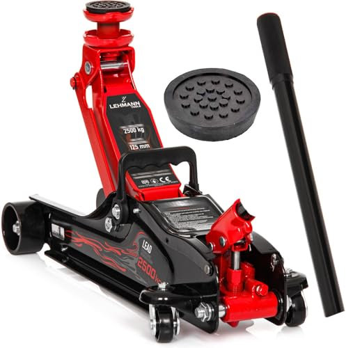 LEHMANN Hydraulischer Wagenheber 2,5T - Rangierwagenheber mit 2 Gummiauflage - Hubhöhe 85-360mm - 360° Rollen - Auto Wagenheber Hydraulisch ideal für Wartung, Reparatur, Reifenwechsel