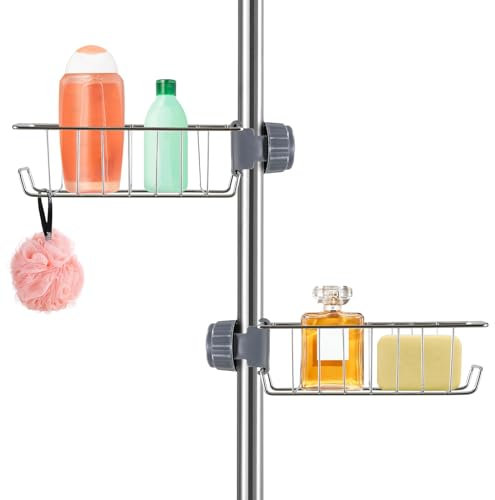 2 Porta Sapone per Doccia, Porta Bagnoschiuma, Portaoggetti per Asta da 18-25mm, Disegno Argento - Per Conservare Shampoo e Sapone