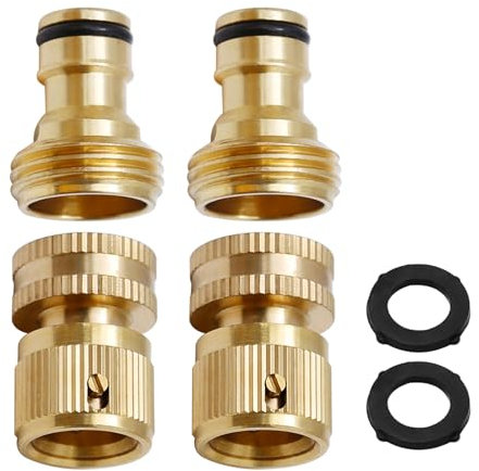 Garden Hose Quick Connect Solid Brass, Quick Connect Hose Fittings, 3/4 Inch GHT Thread Water Hose Connectors Quick Release Male and Female Set, Hose Attachments (Garden Hose Quick Connect, Set, 2)