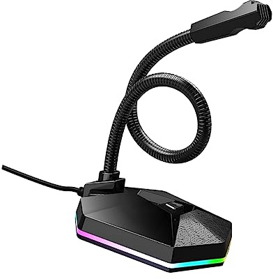 ibasenice Biegsames USB Tischmikrofon für Videokonferenzen, Schwarz | Treiberlos, mit Rgb Beleuchtung, Kunststoff und Metall, 1, 5m Leitung, für Büro und Chat