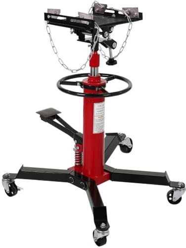 Garvee Transmission Jack, 1/2 T/1100 LBS Hydraulic Telescopic Transmission Jack, 2-Stage Floor-Standing Transmission Jack, with Foot Pedal, 360° Swivel Wheel, Garage/Workshop/Car Lift, Red