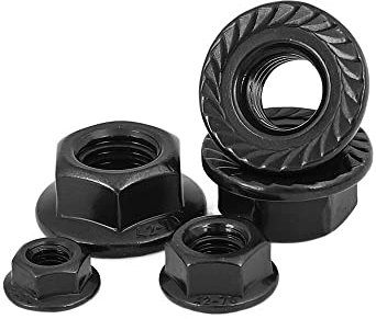 10–50 Stück M2 M3 M4 M5 M6 M8 M10 M12 M16 Sechskant-Flanschmutter, Sechskant, schwarze Sicherungsmuttern, schwarzer Kohlenstoff (Color : Flange nut, Size : M16 10pcs)