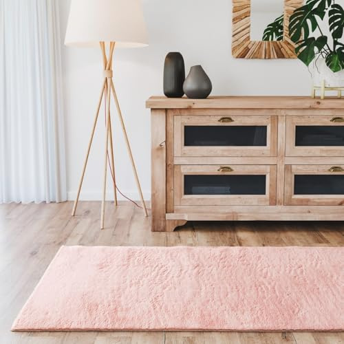 Interiyou Tappeto salotto pelo corto Fargo - 70x200 cm Rosa - Morbid in pelliccia sintetica - Lavabile e antiscivolo - Corto e soffice