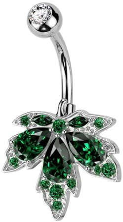 beyoutifulthings Bauch-nabelpiercing Ahorn-Blatt Zirkonia Silber Smaragd-Grün Nabel-Piercing Chirurgenstahl Bananabell Stab-länge 10-mm