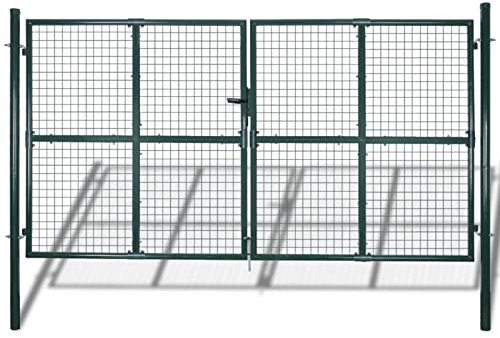 Gecheer Cancello,Doppio,da Giardino,Esterno,in Rete Acciaio Zincato,Verde Scuro,306x225 cm,Cancello Doppia Anta,Cancello da Giardino,Cancello Metallo,Cancello Acciaio,Cancello per Recinzione