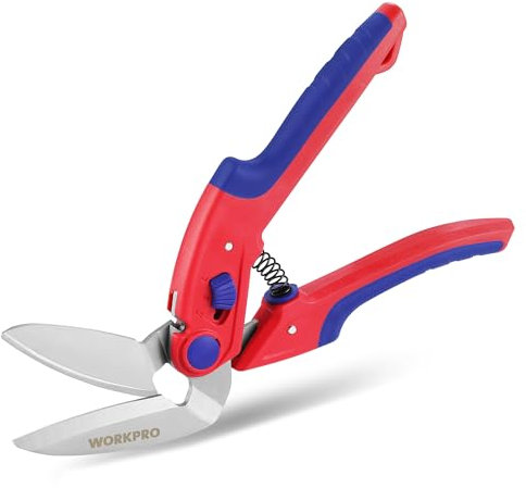 WORKPRO Teppichschere, Hochleistungsschere, Mehrzweck-Winkelschere, Universalschere 250 mm, Gezahnte Klinge für Teppiche, Industrieschere für Leder und Karton