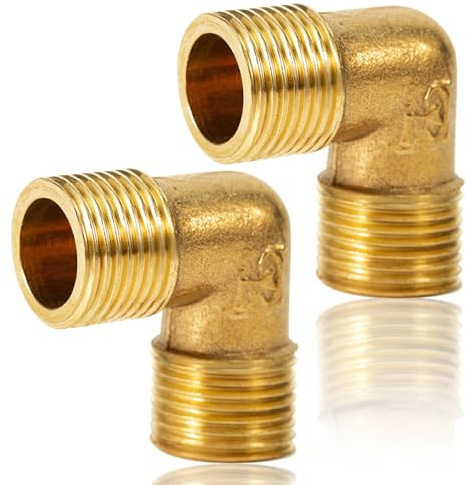 2 Stück Messing Winke 90 Grad, 3/4 AG auf 3/4 AG, DN20 Bogen Messing | 90° Rohrwinkel Bogen, 3/4 Zoll Außengewinde x 3/4 Zoll Außengewinde, Sanitär Anschlussstücke Winkel für Trinkwasser geeignet