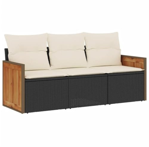 HETFTJN Sitzgruppe Outdoor Bierzeltgarnitur Lounge Möbel Outdoor Gartengarnitur - 3-TLG. Garten-Sofagarnitur mit Kissen Schwarz Poly Rattan für Café Restaurant Garten Hof
