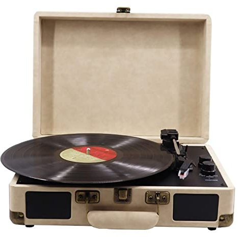 CAFIEDR Tourne-Disque, phonographe, Haut-Parleur Bluetooth, Tourne-Disque Vinyle Portable en Cuir PU avec boîte en Bois, Tourne-Disque, Platine USB