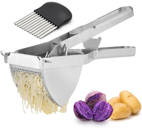 Kartoffelpresse, robuster Kartoffelstampfer und Presse, Küchenwerkzeug, Edelstahl-Kartoffelzerkleinerer mit gewelltem Kartoffelschneider für glatte und flauschige Kartoffelpüree, Püree, Fruchtsaft,