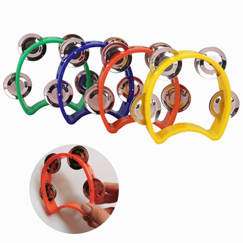 4Pcs Portable Double Row Tambourine Portable Mountable Tambourine Lightweight Half Moon Drum Kit Hand Held Half Moon Drum Kit for Musicians Singers Bands