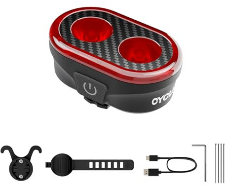 CYCLAMI Luce Posteriore Bici Fanale LED con Sensore di Frenata Intelligente 200 Lumen IPX6 Impermeabile 20 Modalità Ricaricabile USB C Bici Strada e Montagna Fanalini Posteriori per Corsa MTB