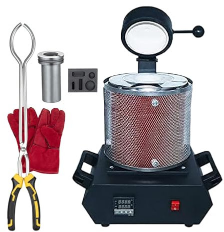 Kindevieft Horno De FusióN De Oro, Kit De Horno De FusióN EléCtrico, FundicióN De Metales, PequeñO Horno De FusióN De Oro PortáTil, Horno De FusióN EléCtrico Digital para Fundir Oro Y Plata