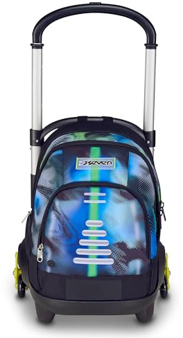 Seven Schultrolley Flex 3 Räder, Blau, Rucksack mit abnehmbarem Trolley 31 Liter, mit PC-Tasche, Trinkflasche, Mehrzweck, handlich und bequem, mittlere und obere Schulen, Jungen