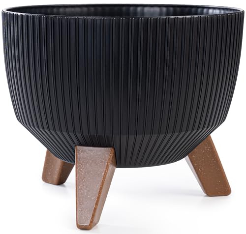 KONZEPT Pflanzschale Groß 24cm Grau, Blumentopf mit Füßen, wetterfest & UV-beständig, mit Wasserabfluss-Einsatz, Übertopf für Innen & Außen