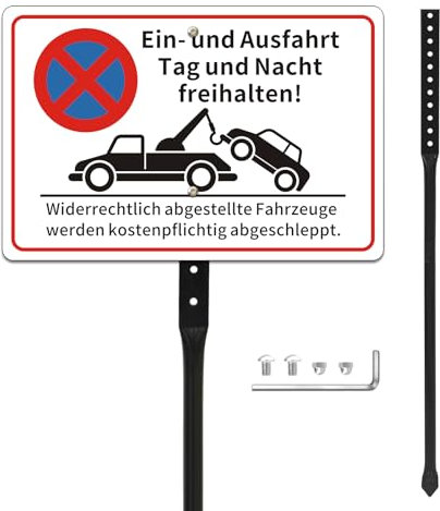 Einfahrt Freihalten Schilder, 30 x 20 cm mit Pfosten Metall Alu Ausfahrt freihalten Schild Reflektierendes Aluminium groß, UV-geschützt, für den Außen- und Innenbereich geeignet