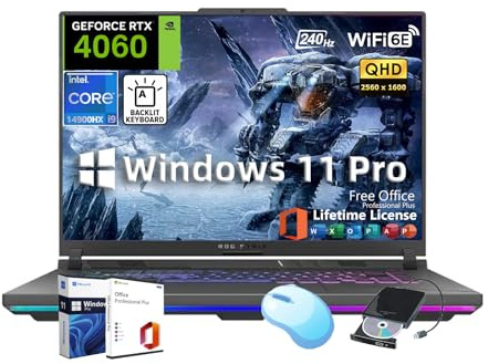 ASUS ROG Strix G16 Gaming Laptop, NVIDIA GeForce RTX 4060, 16 QHD 240Hz Display, Intel i9-14900HX(24-Core), Backlit KB, w/Office & External DVD Drive, Win 11 Pro, Wi-Fi 6E, 64GB RAM, 4TB SSD