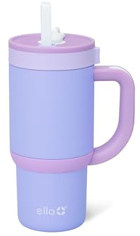 Ello Oasis 14oz Stainless Steel Toddler Tumbler with Handle & Retracting Straw, 100% Leakproof, Double-Wall Vacuum Insulated, Kids Water Bottle for School, BPA Free, Dishwasher Safe, Lavender Fields