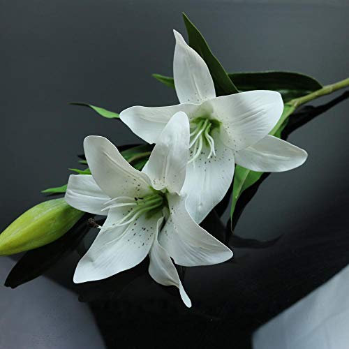 OWOHYG Flores Artificiales y secas de 3 Cabezas, Lirios Artificiales de Tacto Real, Ramo de Flores Artificiales de Seda para Boda, Lirios Blancos, decoración para Fiestas navideñas (80 cm, Blanco)