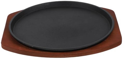 MUCKLILY Plato de Hierro Fundido y Buena Conductividad Térmica para Carne Base de Madera Diseño Compacto Adecuado para Servir y Cocinar en Casa