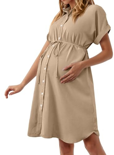 Robe de maternité décontractée à manches courtes et col en V pour femme enceinte - Robe décontractée pour femme enceinte - Robe d'hiver S