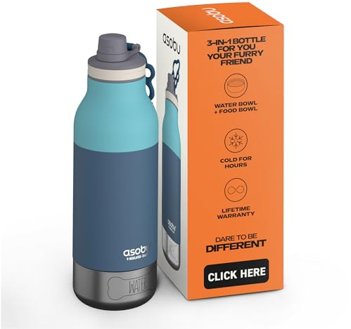 Asobu Buddy Bottle - Borraccia termica in acciaio inox, con ciotola per l'acqua rimovibile per cani e cibo per cani (verde pastello, 963,9 g)