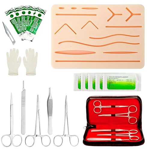 Chirurgisches Nahtset, Suture Practice Kit mit realistischem Silikon Nahtkissen und Nahtmaterial zum Üben von Wundnahttechniken, Übungsinstrumente für Ausbildung und Simulation