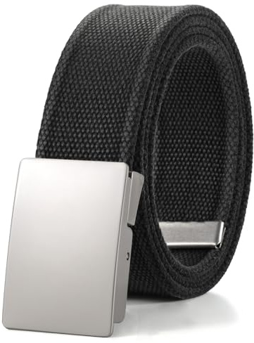 WHIPPY Herren Nylon Canvas Arbeitsgürtel Verstellbar Stoffgürtel Unisex Web Gürtel mit Metallschnalle, Schwarz Silberne Schnalle, 120cm