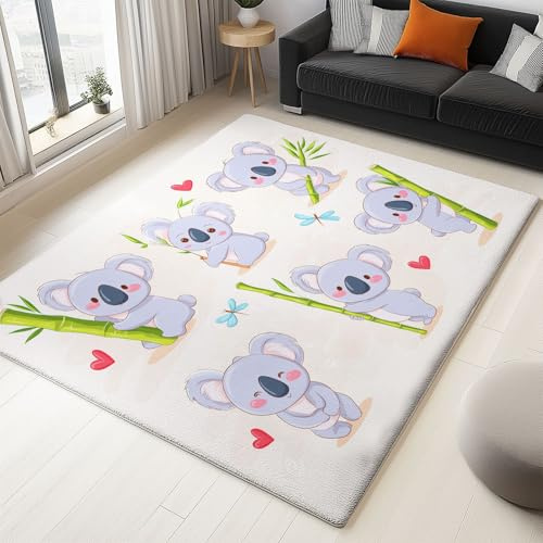 Generisch Wohnzimmer Teppich Hochwertiger Flächenteppich für Schlafzimmer und Spielbereich Cartoon Niedlich Koala Bambus Teppich rutschfeste Fußmatte Korridor Küche Tür Matte, 100 x 150 cm, Weiß