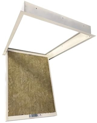 Insulated Fire Rated Loft Hatch with U-Value of 0.35 W/m2K. Metal Lightweight Hinged Loft Access Door, Drop Down Attic Opening Panel with Tee Key Included (535x635mm)