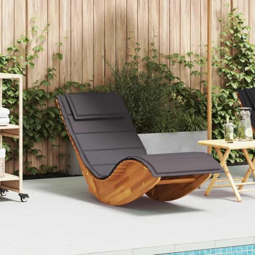 KKHOMEI Gartenliege aus Holz Schaukelliege mit Auflage Akazieholz Garten Sauna Liege Holzliege Balkon Liege 1