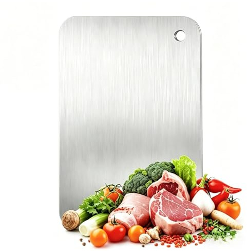 Metal Cutting Board, Titanium Style 304 Stainless Steel Chopping Boards | Double-Sided Food-Grade, Easy to Clean, Dishwasher Safe, for Meats, Fruits and Vegetables(34 x 23cm)